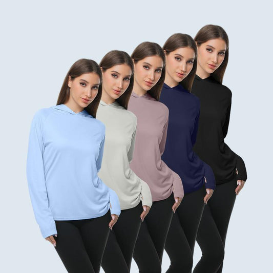 5 Pack Women's Lightweight Long Sleeve Workout Hoodies - Breathable & Stretchy Sun Protection Gym Sets for Outdoor Running & Casual Wear