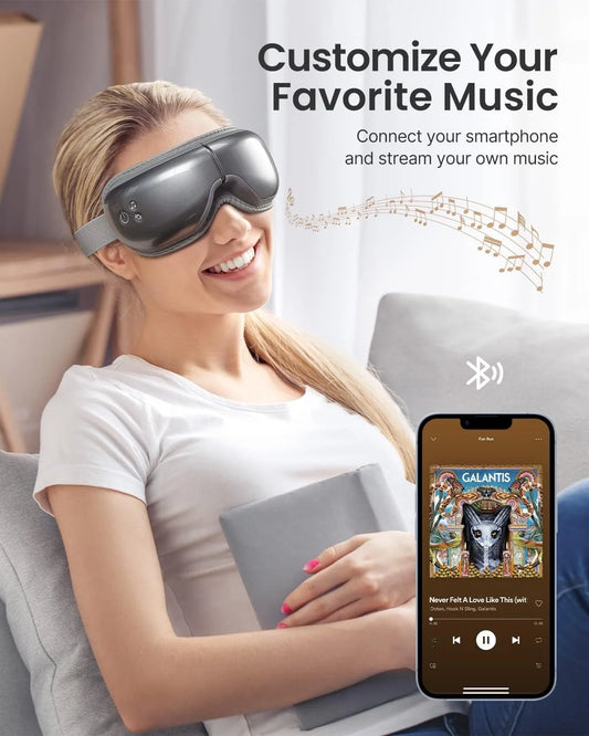 Eye Massager with Heat & Vibration – 5 Massage Modes, Bluetooth Music, Adjustable Headband, USB Rechargeable - Gray - Kiki of DC Styles Store