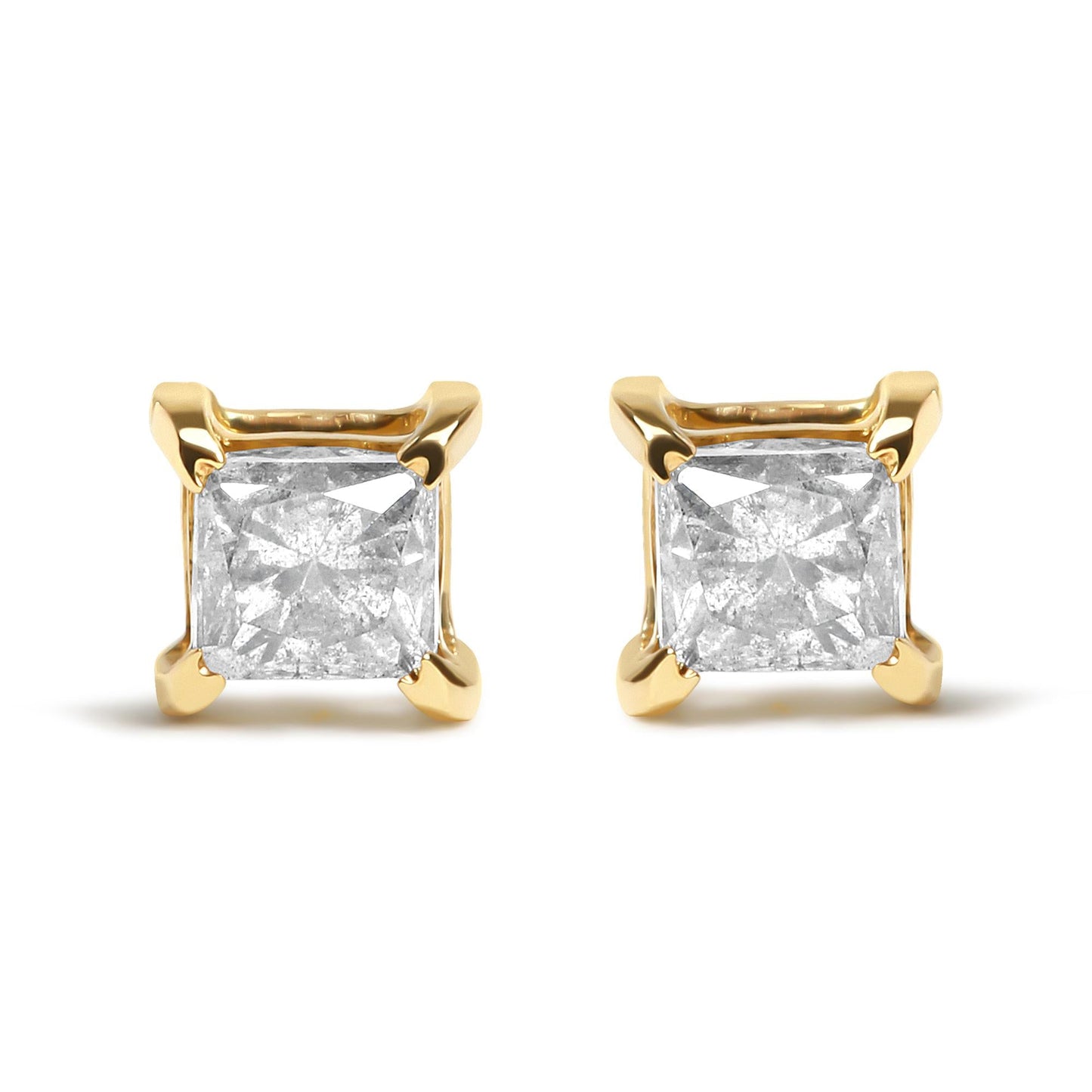 10K Yellow Gold 5/8 Cttw Princess Cut Diamond 4-Prong Solitaire Stud Earrings (J-K Color, I2-I3 Clarity)-0