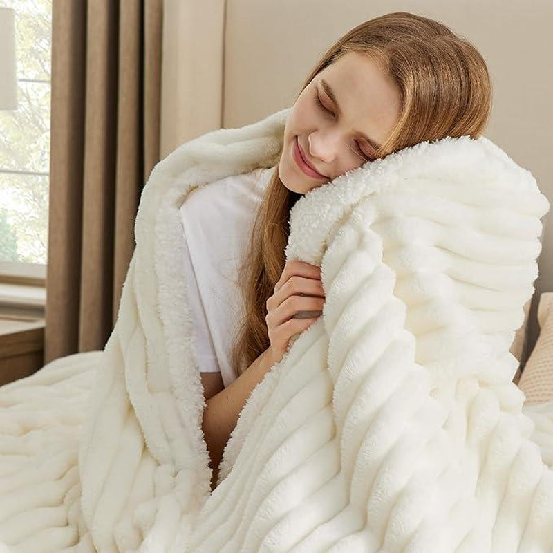 【Deal 'S for You】Bedsure Striped Sherpa Blanket Super Soft Cozy Plush Fleece Flannel Solid Modern Lightweight Comforter - Kiki of DC Styles Store