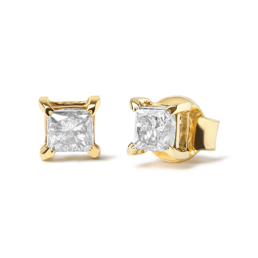 10K Yellow Gold 5/8 Cttw Princess Cut Diamond 4-Prong Solitaire Stud Earrings (J-K Color, I2-I3 Clarity) - Kiki of DC Styles Store