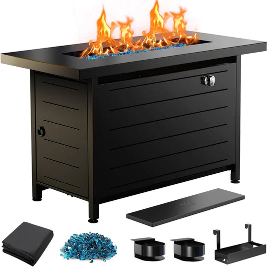 43" Propane Fire Pits for outside 60,000 BTU Gas Fire Pit Table for outside with Lid , Glass Beads, Cup Holders, Hanging Shelf & Nylon Cover, Rectangle - Kiki of DC Styles Store