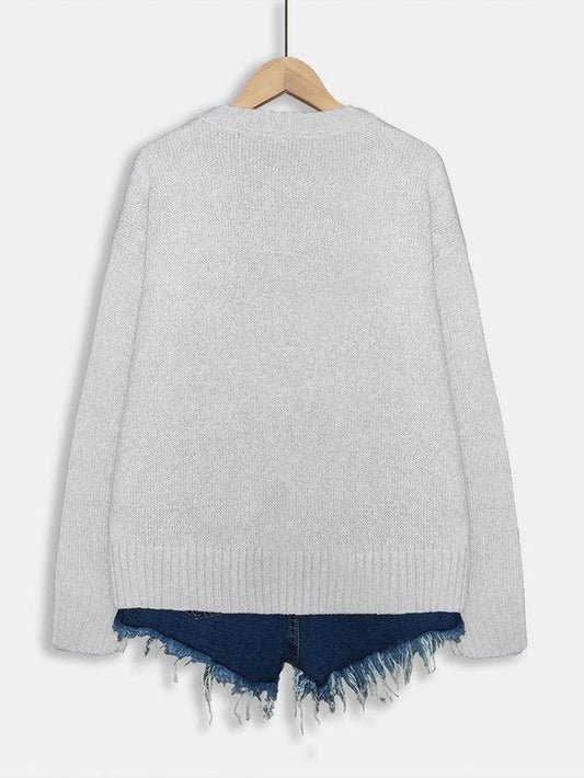 Women'S Cartoon Animal Print round Neck Sweater, Casual Long Sleeve Crew Neck Jumper for Fall & Winter, Fashion Women'S Knitwear for Daily Wear, Tops, Womenswear - Kiki of DC Styles Store