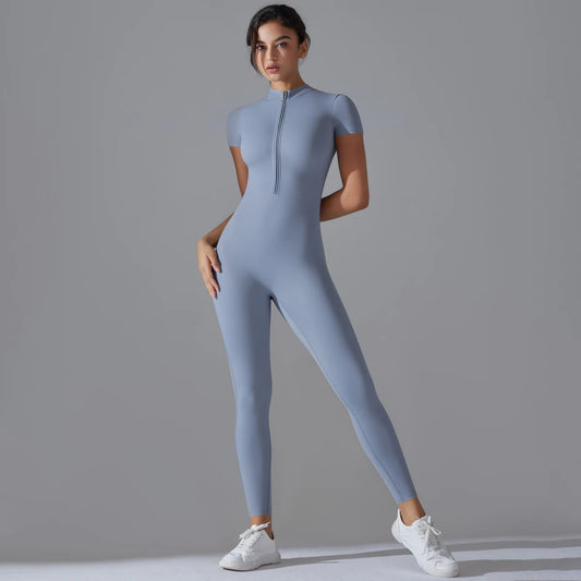 Yoga Set Women Zipper Short Sleeve one piece Gym suit Women's Sports Shapewear Solid Color Nylon Yoga Bodysuit Kiki of DC Styles Store