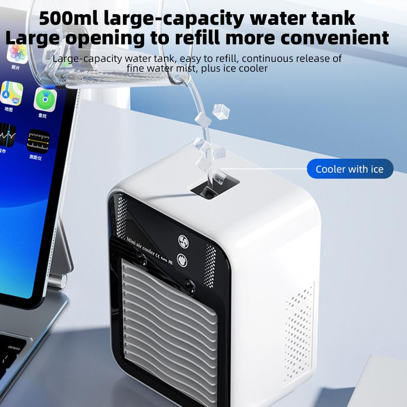 3-in-1 Portable Air Conditioner with Dual-Speed Mist Fan - Compact Cooling Solution for Travel, Office, Living Room, and Bedroom