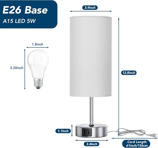 Touch Control Table Lamp Set of 2, 3-Way Dimmable Bedside Nightstand Lamps with 2 USB Ports & 2 AC Outlets, Modern Tabletop Lamps with White Shades, Desk Lamp for Bedroom Living Room, 2 Bulbs Included - Kiki of DC Styles Store