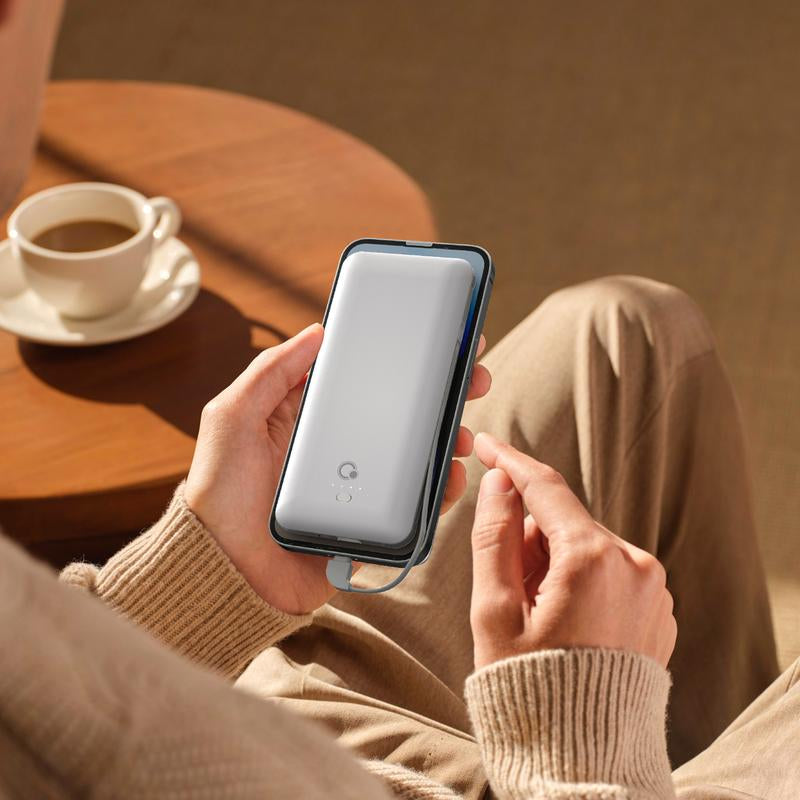 Portable Charger with Built-In Cables ,Slim USB C Power Back with AC Wall Plug, 10000Mah Travel Essentials External Battery Pack Compatible with Iphone,Samsung,Tablet and All Smart Phones(White) Charging Protection Cellphone Smartphone Electronic Adapter