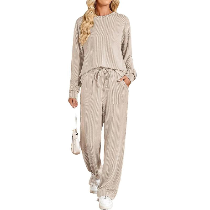 Lounge Sets for Women 2 Piece Outfits Casual Long Sleeve Sweatshirts and Wide Leg Pants Tracksuit Sets