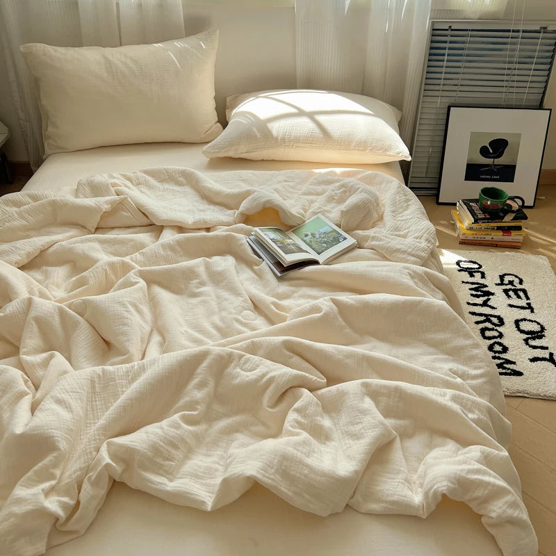1pc Washed Cotton Duvet Queen/King Air Condition Quilt for Summer Cooling Skin-Friendly Plain Summer Blanket Comfortable 이불 사계절