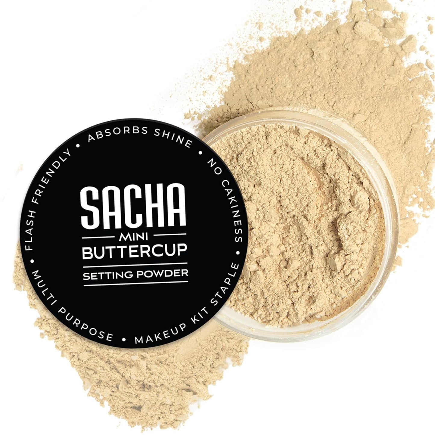 Sacha Buttercup Setting Powder - Translucent Loose Powder for Medium to Dark Skin Tones, 1.75 oz, Blurs Fine Lines and Pores, No Ashy Flashback, Ideal for Setting Makeup Foundation or Concealer.