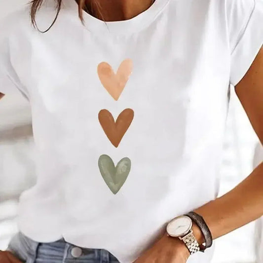 New in Y2k Love Heart Print Women Summer T Shirt Girl O Neck Funny Y2K Tops Tee Female 90s Casual Clothing Kiki of DC Styles Store