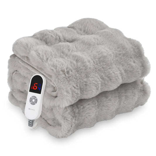 Electric Throw Blanket 50"X60", Faux Fur Heated Throw, 6 Heating Levels, 4 Hours Timer, Gray - Kiki of DC Styles Store