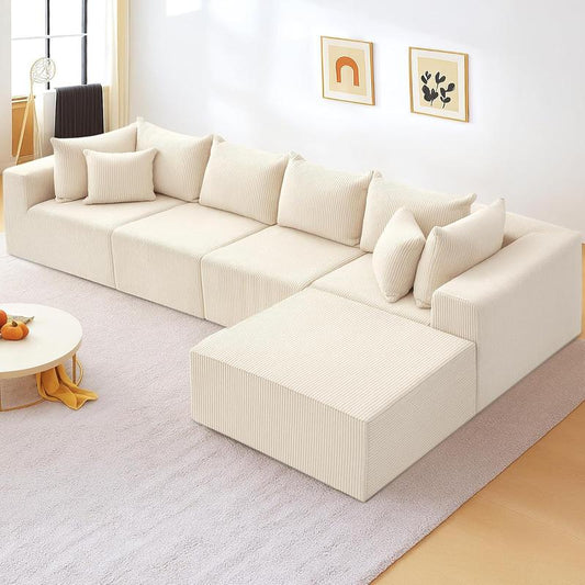 Oversize 131” L Shaped Modular Sectional Sofa Cloud Couches for Living Room,No Assembly Corduroy Convertible Sleeper Sofa Bed,Compression Memory Foam - Kiki of DC Styles Store