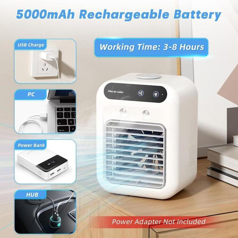 3-in-1 Portable Air Conditioner with Dual-Speed Mist Fan - Compact Cooling Solution for Travel, Office, Living Room, and Bedroom