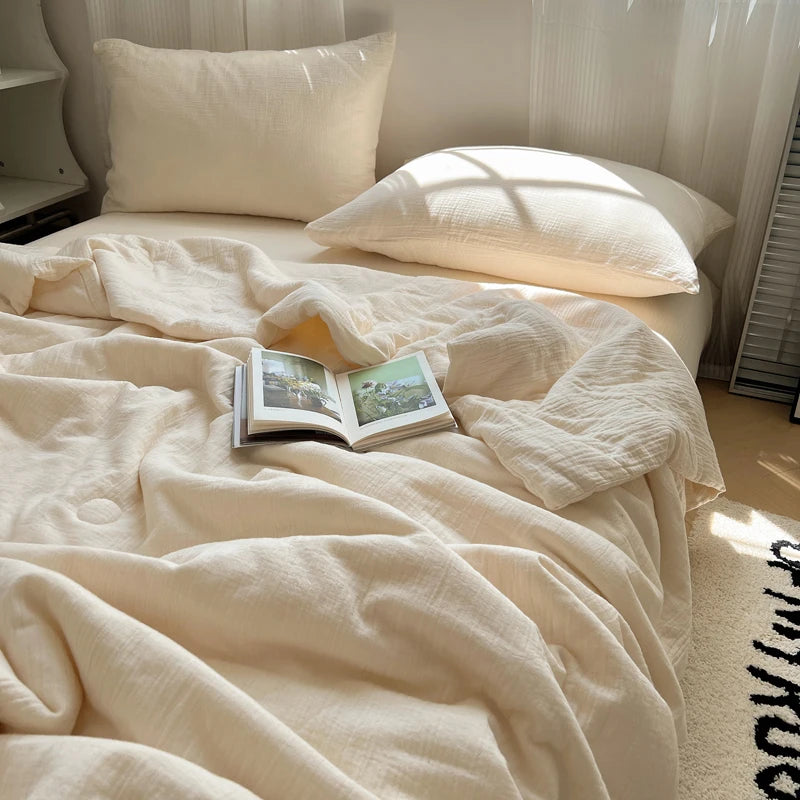 1pc Washed Cotton Duvet Queen/King Air Condition Quilt for Summer Cooling Skin-Friendly Plain Summer Blanket Comfortable 이불 사계절