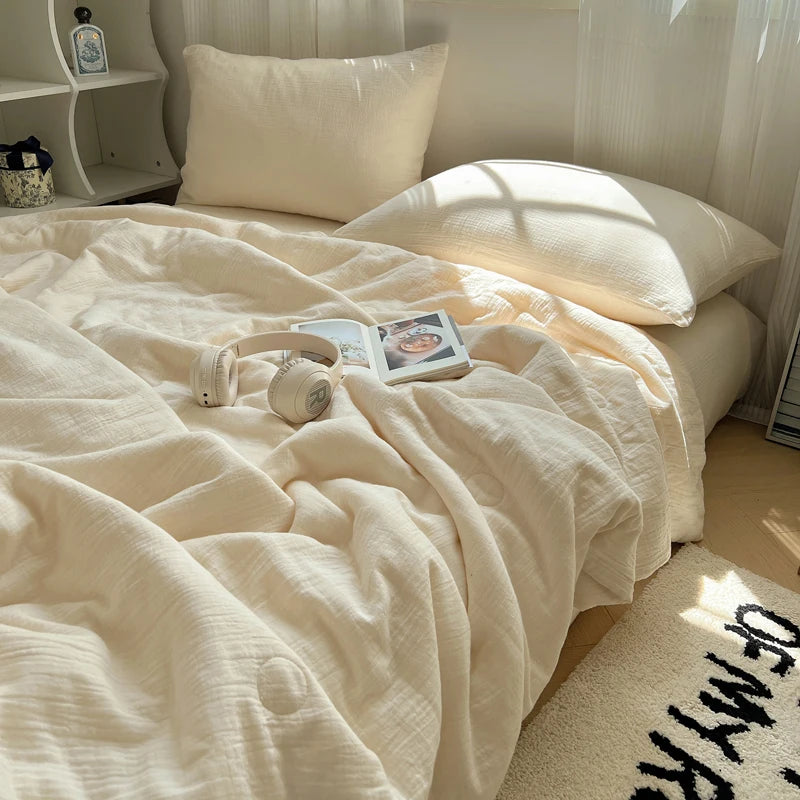 1pc Washed Cotton Duvet Queen/King Air Condition Quilt for Summer Cooling Skin-Friendly Plain Summer Blanket Comfortable 이불 사계절