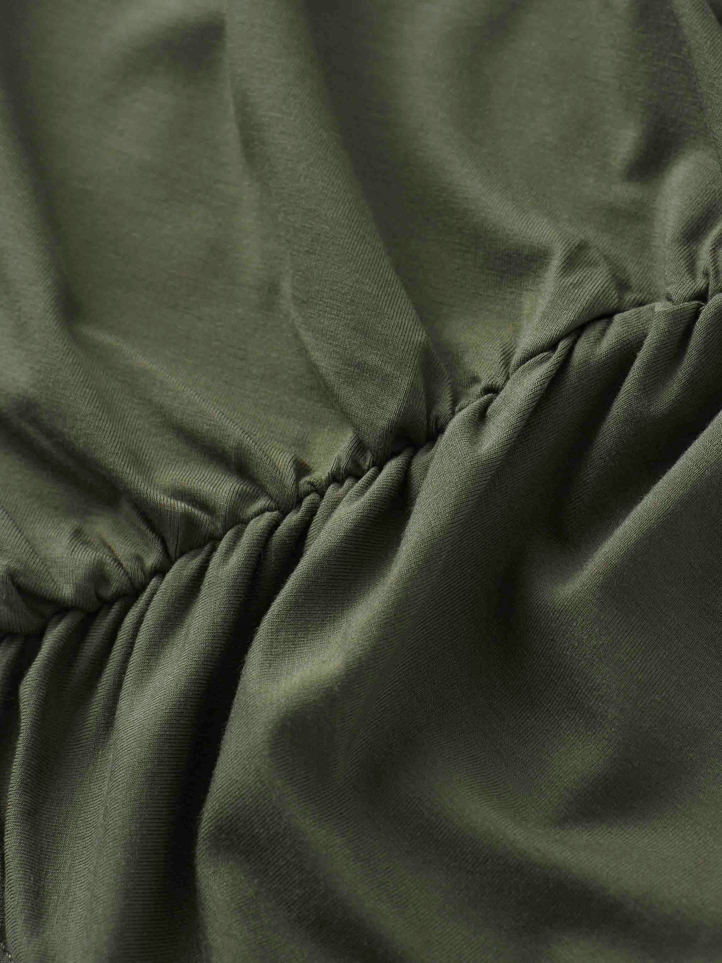 Curved Gathered Detailed T-Shirt-Olive-4