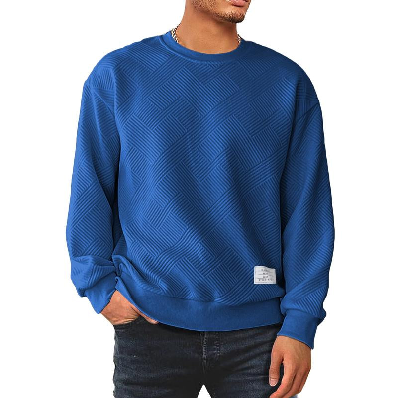 Dokotoo Men's Stylish Crewneck Sweatshirt - Long Sleeve Solid Color Pullover with Geometric Texture