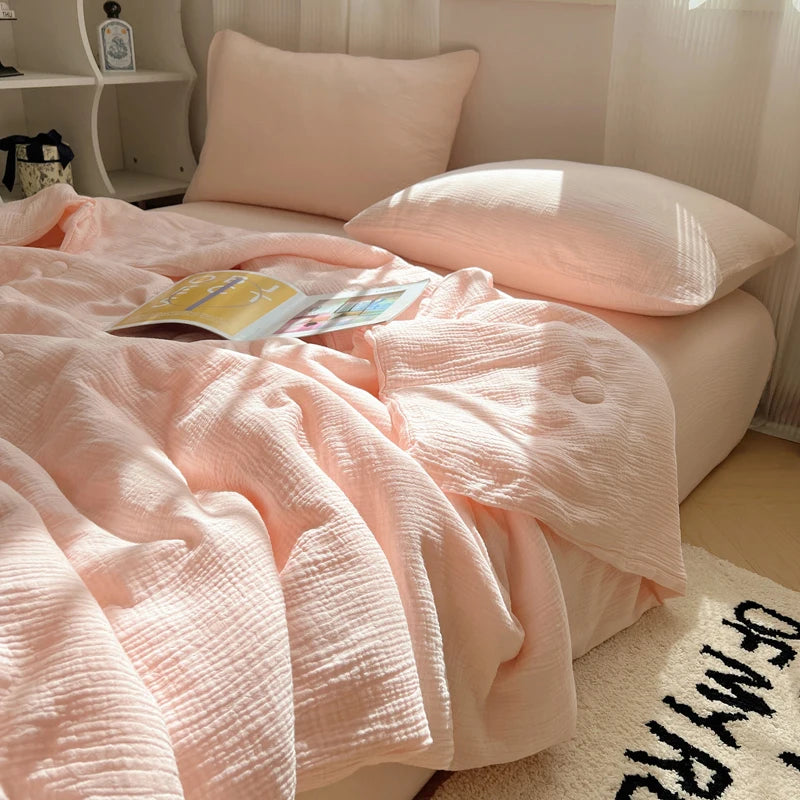 1pc Washed Cotton Duvet Queen/King Air Condition Quilt for Summer Cooling Skin-Friendly Plain Summer Blanket Comfortable 이불 사계절