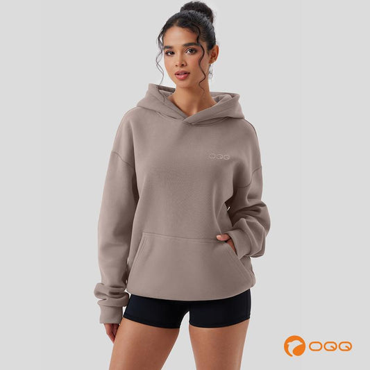 OQQ Women'S Hooded Pullover Sweatshirt - Long Sleeve - Fashionable Fall/Winter Top with Front Pockets Design - Kiki of DC Styles Store