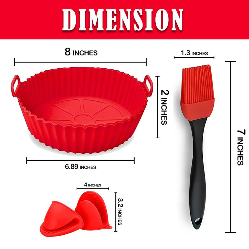 Air Fryer Silicone Liners Pack of 2 with Brush & Holding Gloves, Basket Bowl, Replacement of Flammable Parchment Paper, Reusable Fruit Kitchen Oil Pot - Kiki of DC Styles Store