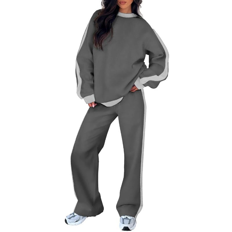 Aleumdr Women'S 2 Piece Outfit Fleece Sweatsuit Casual Lounge Matching Sets Crewneck Loose Fit Cozy Sweatshirt & Straight Leg Sweatpants Womenswear - Kiki of DC Styles Store