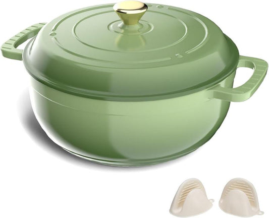 ROVSUN Enameled Cast Iron round Dutch Oven, 5/6/7.5QT Pot with Lid &Dual Handles with Silicone Gloves,Oven Safe up to 500°F, Heavy-Duty Pre-Seasoned Cookware for Bread Baking, Braising, Stews, Roasting, Sage Green - Kiki of DC Styles Store