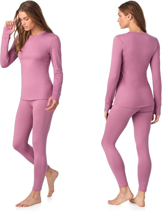 Stay Cozy and Chic with the Cuddl Duds Women's Heavyweight Fleece-Lined Thermal Set - Perfect for Winter Lounging!