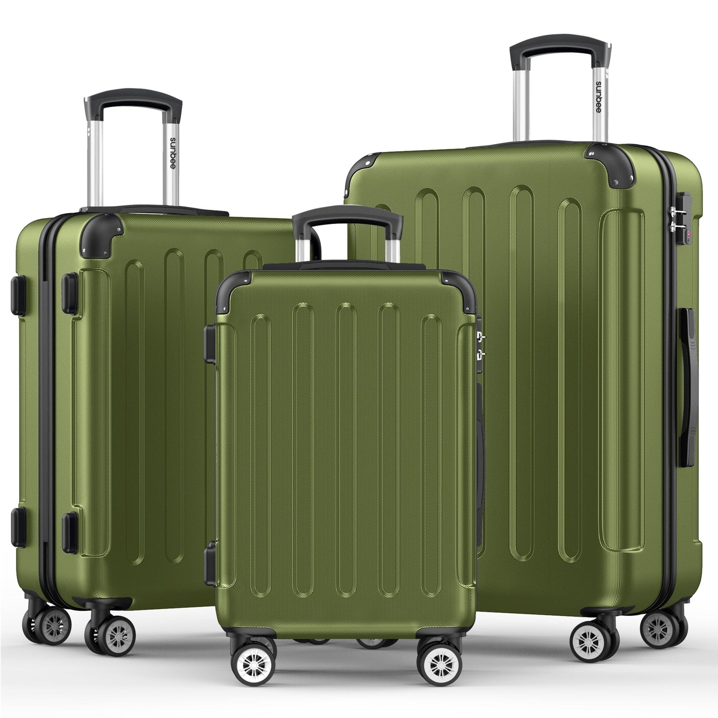 3 Piece Luggage Sets Hardshell Lightweight Suitcase with TSA Lock Spinner Wheels, Olive Green