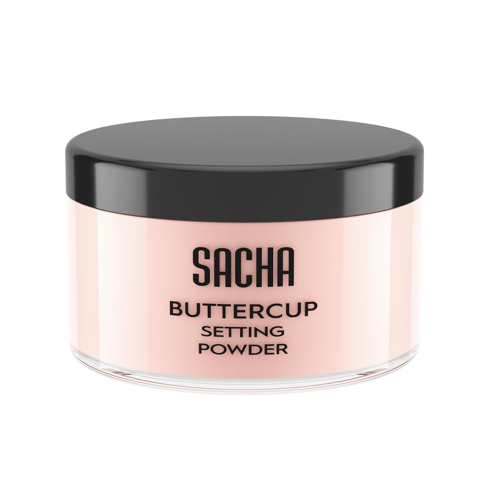 Sacha Buttercup Setting Powder - Translucent Loose Powder for Medium to Dark Skin Tones, 1.75 oz, Blurs Fine Lines and Pores, No Ashy Flashback, Ideal for Setting Makeup Foundation or Concealer.