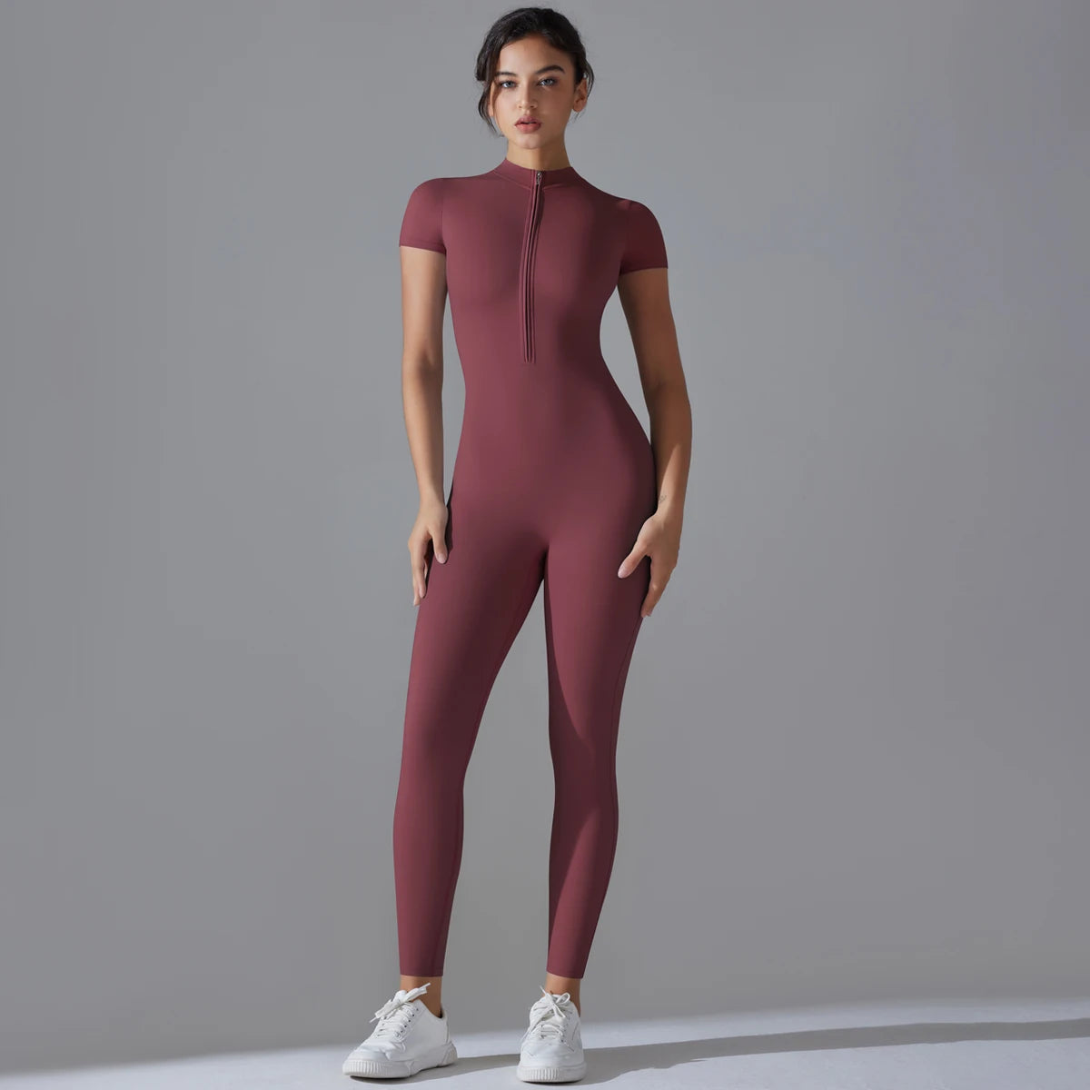 Yoga Set Women Zipper Short Sleeve one piece Gym suit Women's Sports Shapewear Solid Color Nylon Yoga Bodysuit Kiki of DC Styles Store
