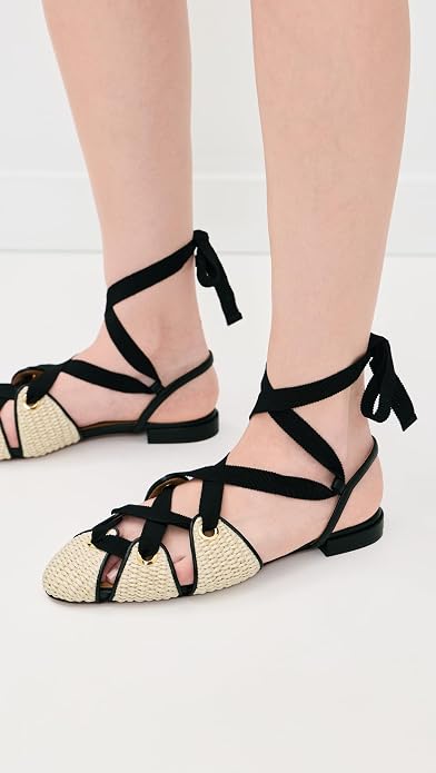 Ulla Johnson Women's Artemis Eyelet Flat Sandals - Woven Raffia Luxe Flats Larroudé