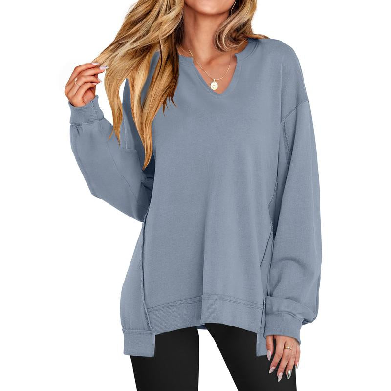 Oversized V Neck Sweatshirt for Women - Stylish Lightweight Long Sleeve Tunic for Winter Casual Wear and Teen Fashion - Kiki of DC Styles Store