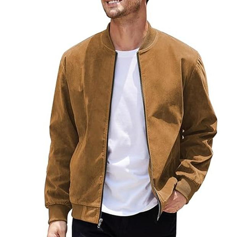 COOFANDY Men'S Casual Sports Jacket Retro Lightweight Suede Baseball Jacket, Fashionable Street Style Jacket, Suede Fabric Fashionable Comfortable Jacket, Men'S Top Coat, Men'S Jacket Coat - Kiki of DC Styles Store