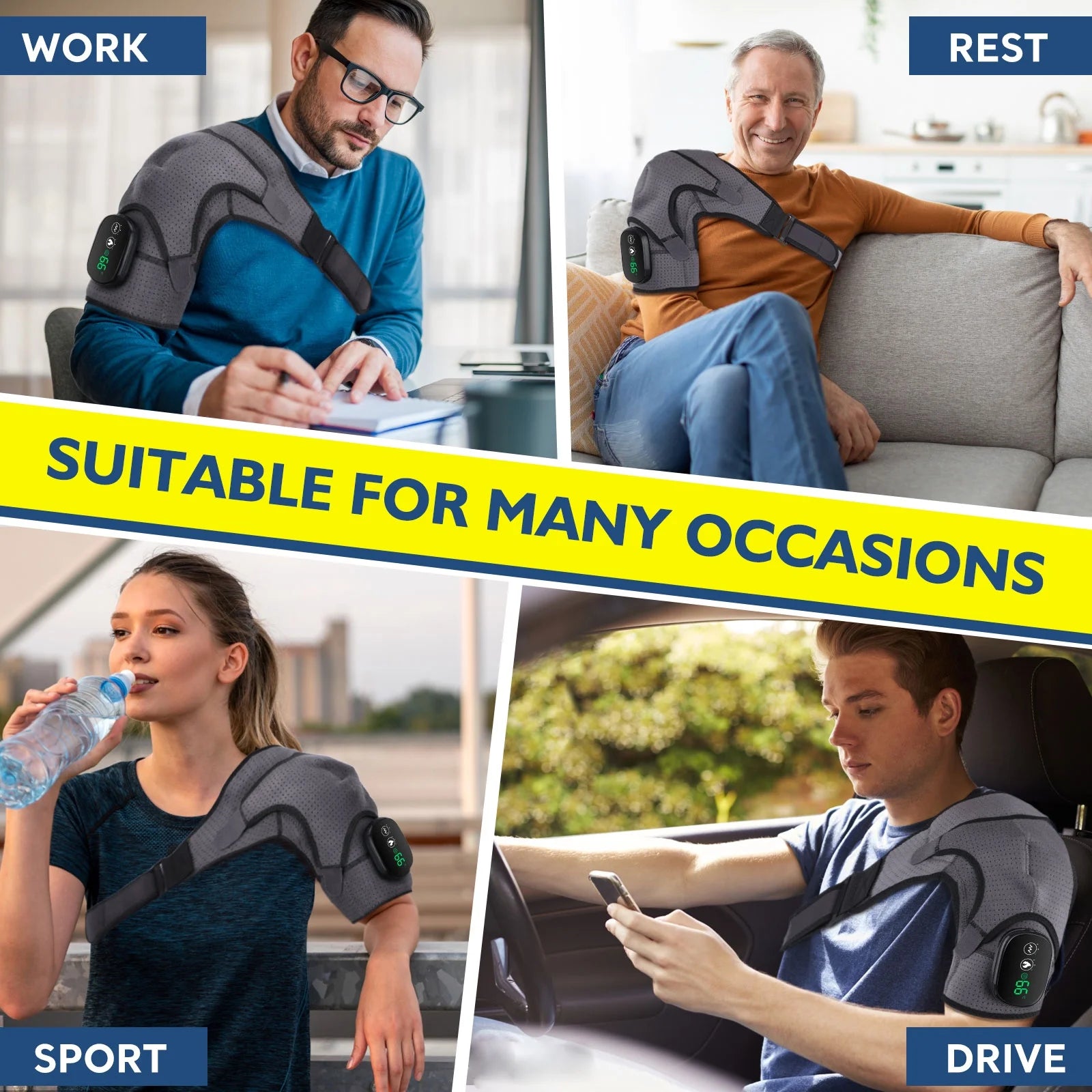 Shoulder Heating Pad with Massage, Electric Heated Shoulder Wrap for Men Women, Cordless Vibration Massage Heated Shoulder Brace with 3 Heating & Vibrations,Left Right Shoulder Massage for Relaxation - Kiki of DC Styles Store