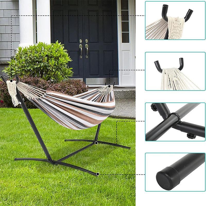 Double Hammock Set with Steel Stand,Brazilian Style Double Hammock Set with Steel Stand 450Lb Capacity Steel Stand, Premium Carry Bag Included, for Backyard, Camping,Garden Double Hammock Canvas Outdoor Patio,Heavy Duty Portable Hammock Stand - Kiki of DC Styles Store