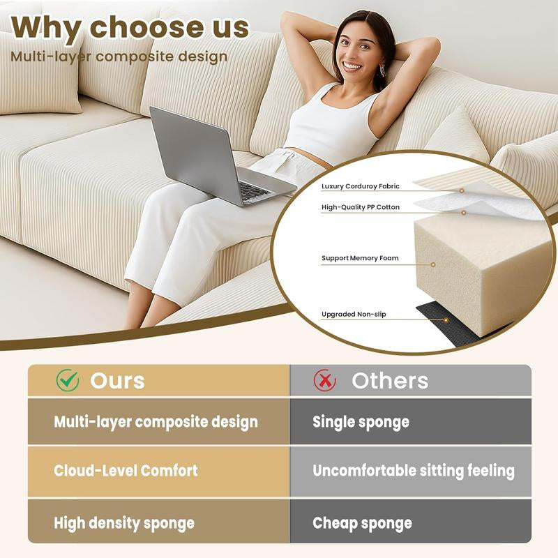 Oversize 131” L Shaped Modular Sectional Sofa Cloud Couches for Living Room,No Assembly Corduroy Convertible Sleeper Sofa Bed,Compression Memory Foam - Kiki of DC Styles Store