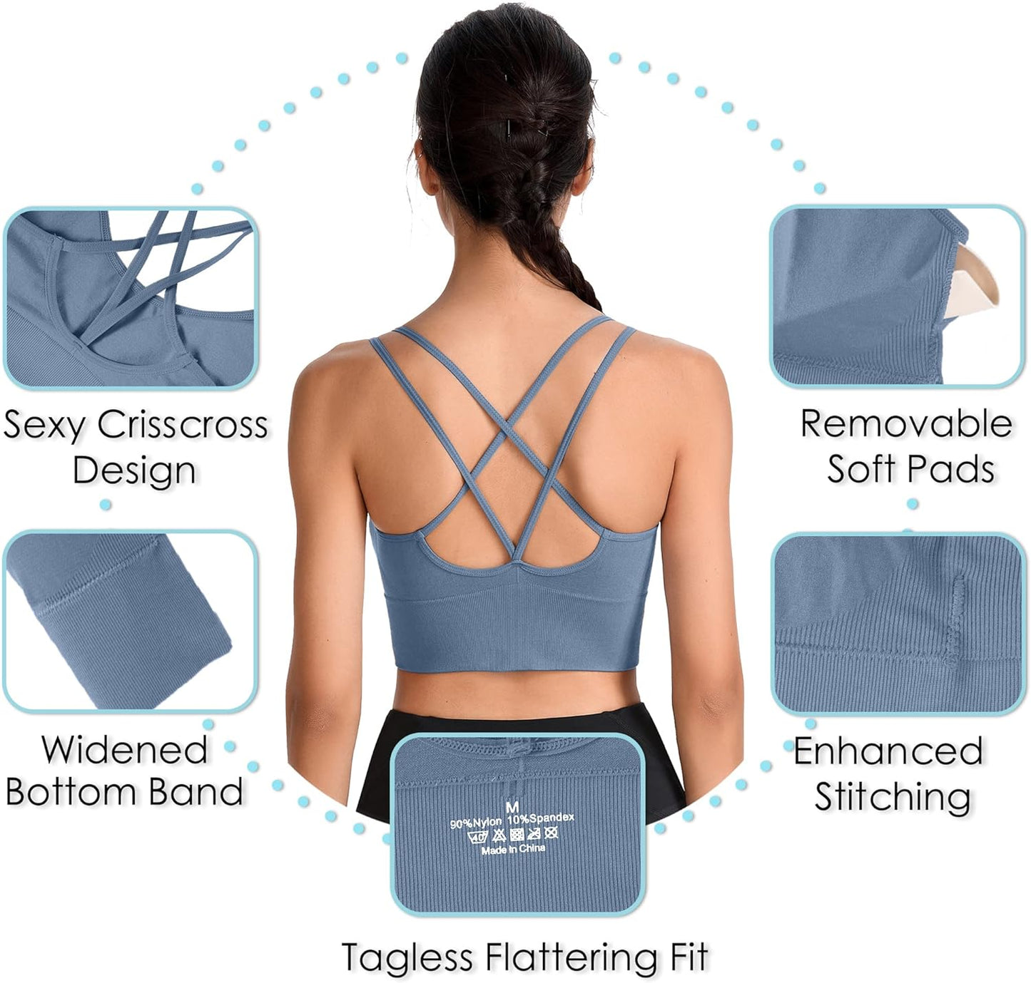 Cross Back Sport Bras Padded Strappy Criss Cross Cropped Bras for Yoga Workout Fitness Low Impact - Kiki of DC Styles Store