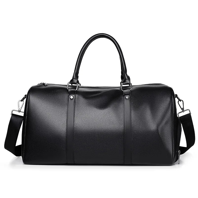 Men's Travel Handbag Casual Tote Bag PU Leather Male Gym Boston Shoes Pocket Fitness Luggage Duffle Shoulder Sports Side Bag