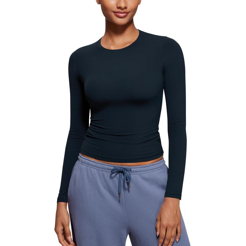 CRZ YOGA Long Sleeve Shirts for Women Soft Crew Neck Fall Basic Tight Tops Fitted Casual Going Out Tee Shirt - Kiki of DC Styles Store