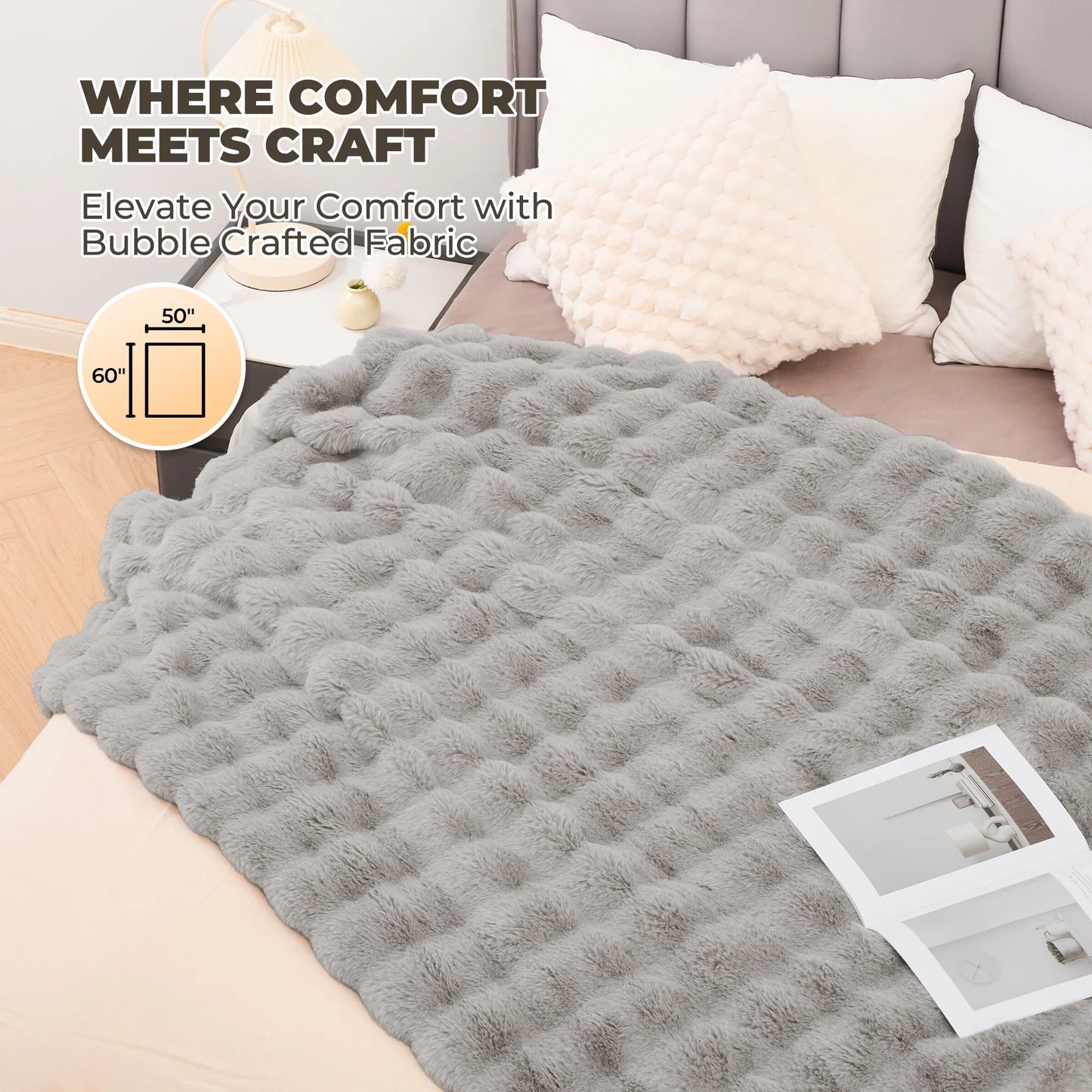 Electric Throw Blanket 50"X60", Faux Fur Heated Throw, 6 Heating Levels, 4 Hours Timer, Gray - Kiki of DC Styles Store