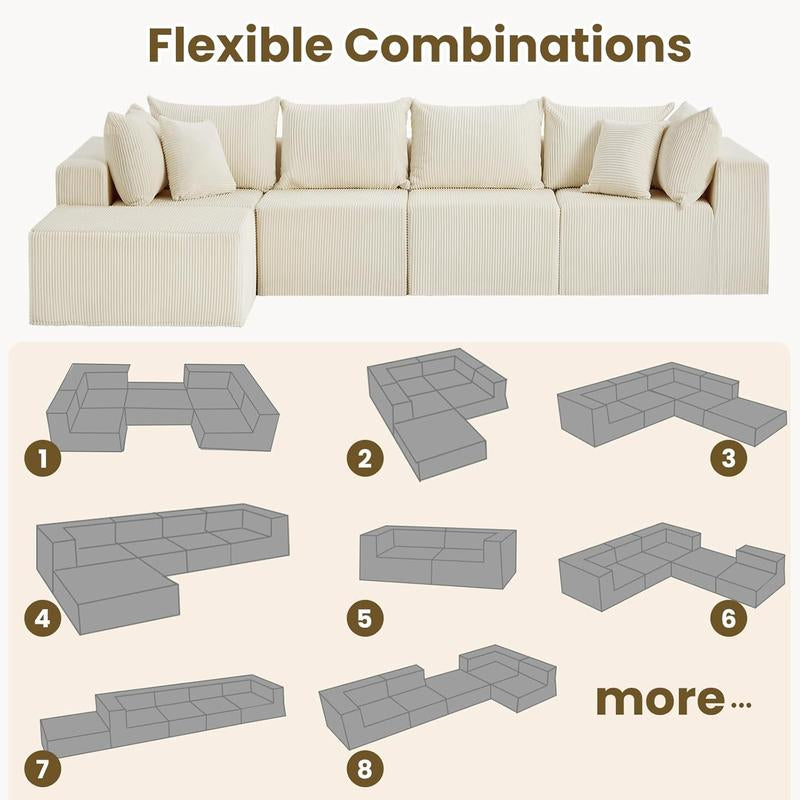 Oversize 131” L Shaped Modular Sectional Sofa Cloud Couches for Living Room,No Assembly Corduroy Convertible Sleeper Sofa Bed,Compression Memory Foam - Kiki of DC Styles Store