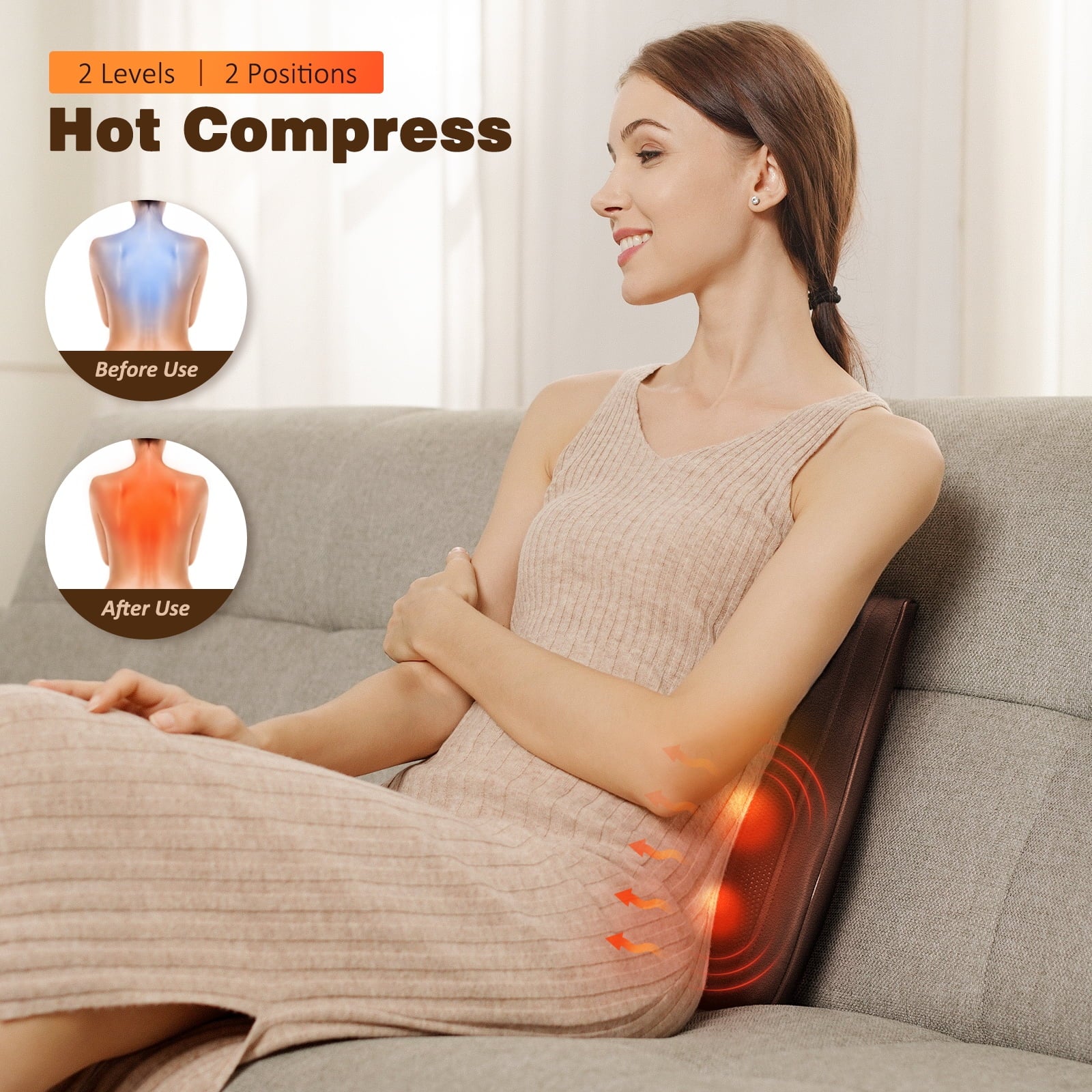 Back Massager with Heat and Vibration, Shiatsu Neck Massager Pillow Deep Tissue Care, Brown Gift for Mom and Dad