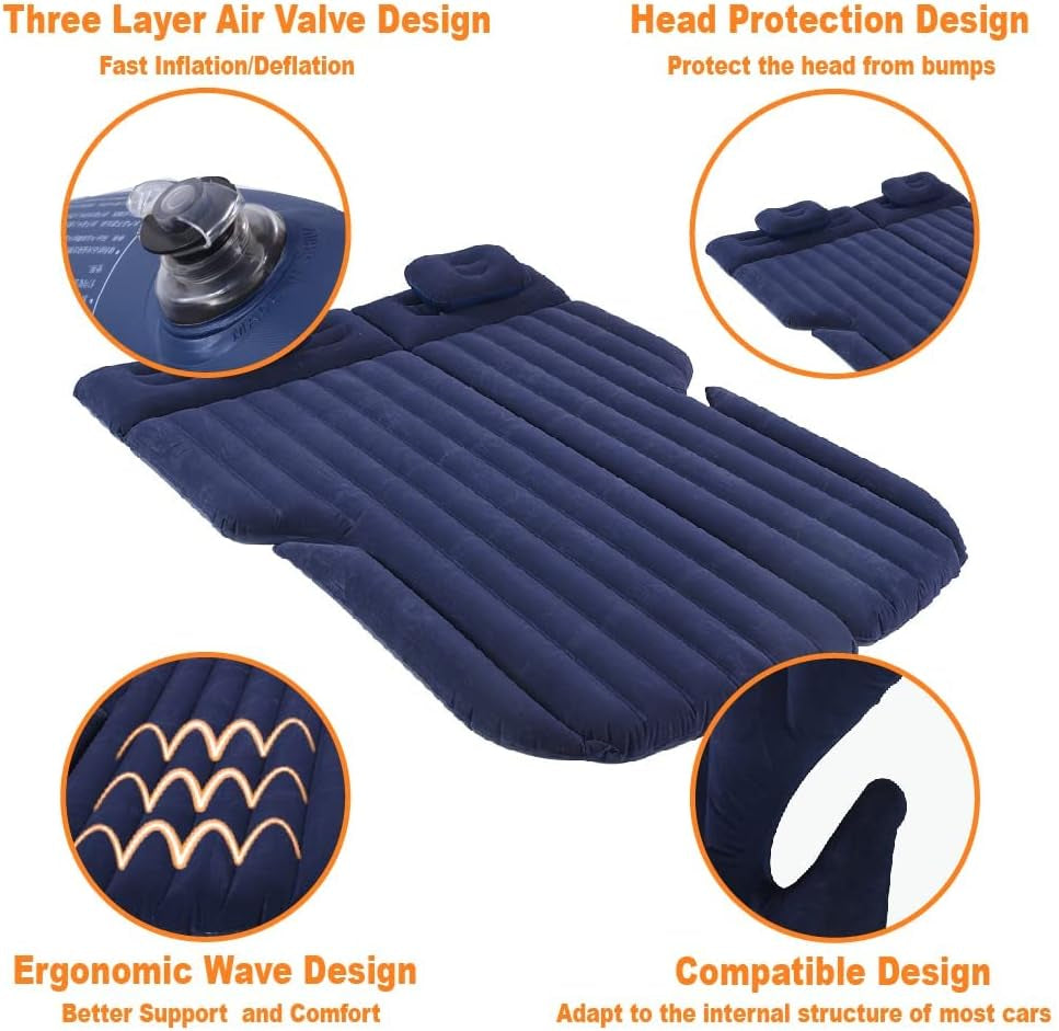Car Air Mattress, Inflatable Car Mattress for Back Seat, Car Bed with Air Pump, Home Sleeping Pad (SUV Blue) - Kiki of DC Styles Store