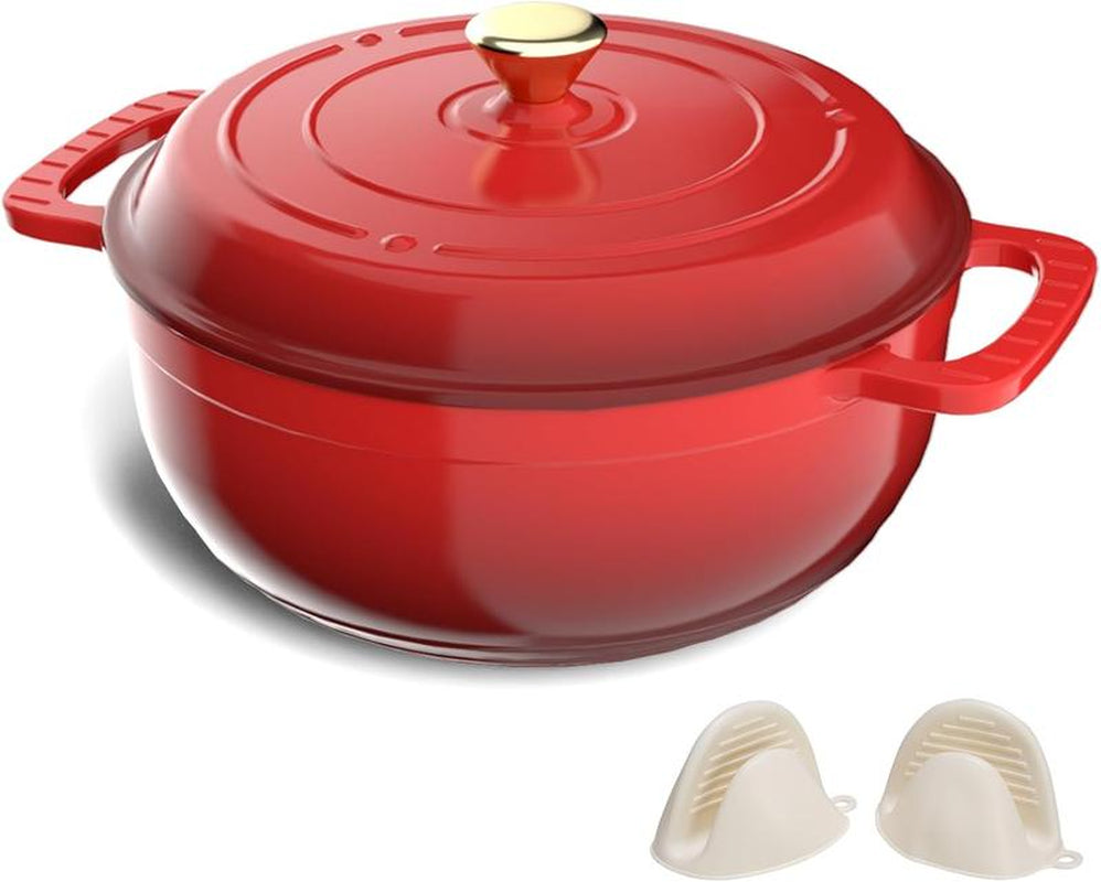 ROVSUN Enameled Cast Iron round Dutch Oven, 5/6/7.5QT Pot with Lid &Dual Handles with Silicone Gloves,Oven Safe up to 500°F, Heavy-Duty Pre-Seasoned Cookware for Bread Baking, Braising, Stews, Roasting, Sage Green - Kiki of DC Styles Store