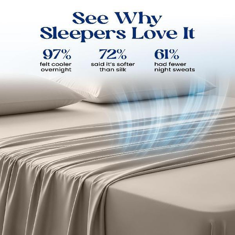 SLEEPHORIA 4 PC Cooling Sheets California King Size Bed Set - Temperature Regulating Bedding for Hot Sleepers - Deep Pocket Cooling Bed Sheets for Night Sweats and Comfort (Beige) - Kiki of DC Styles Store