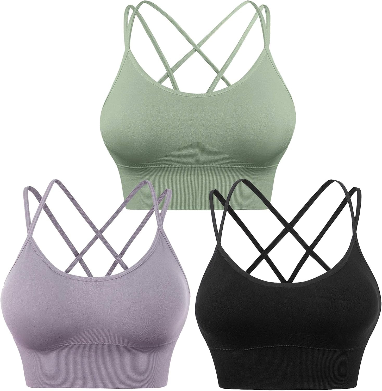 Cross Back Sport Bras Padded Strappy Criss Cross Cropped Bras for Yoga Workout Fitness Low Impact - Kiki of DC Styles Store