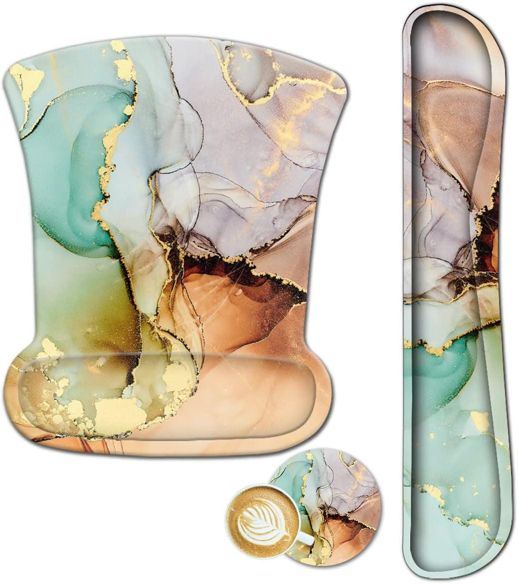 Keyboard Wrist Rest and Mouse Pad with Wrist Support, Ergonomic Mouse Pad, Durable Comfortable Lightweight for Easy Typing Pain Relief, Memory Foam Keyboard Mousepad Set, Teal Turqoise Marble - Kiki of DC Styles Store