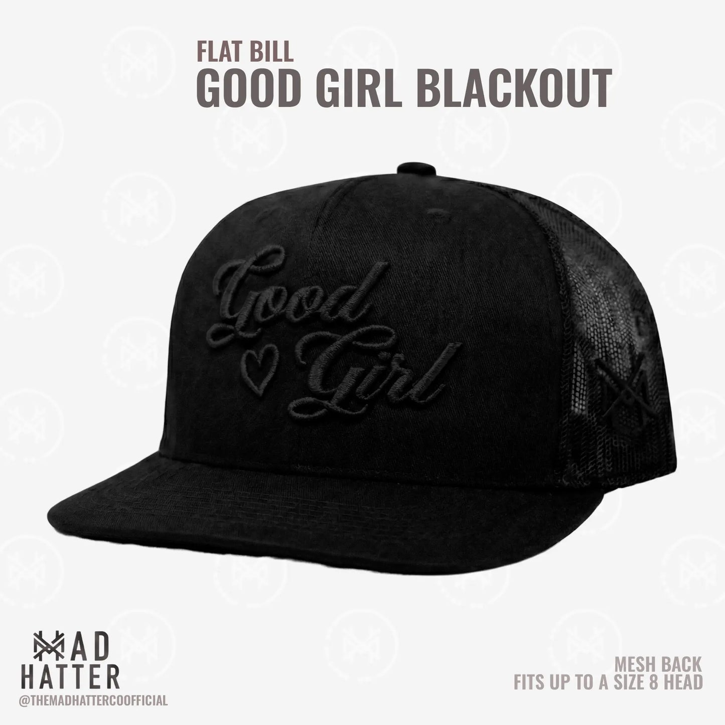 Elevate Your Style with the Good Girl 3D Puff Embroidered Trucker Hat - Adjustable Snapback for Women, Fits Up to Size 8!
