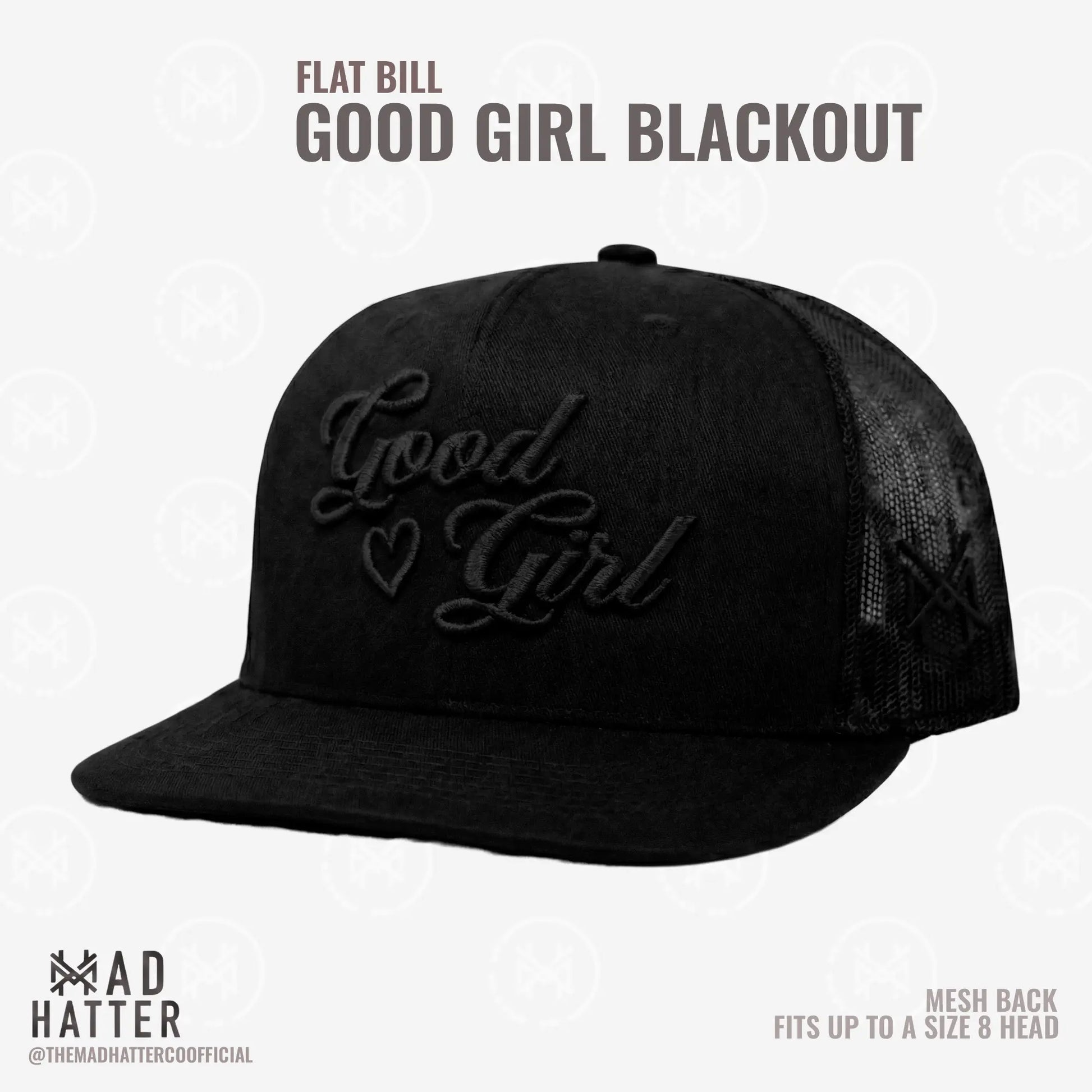 Elevate Your Style with the Good Girl 3D Puff Embroidered Trucker Hat - Adjustable Snapback for Women, Fits Up to Size 8!